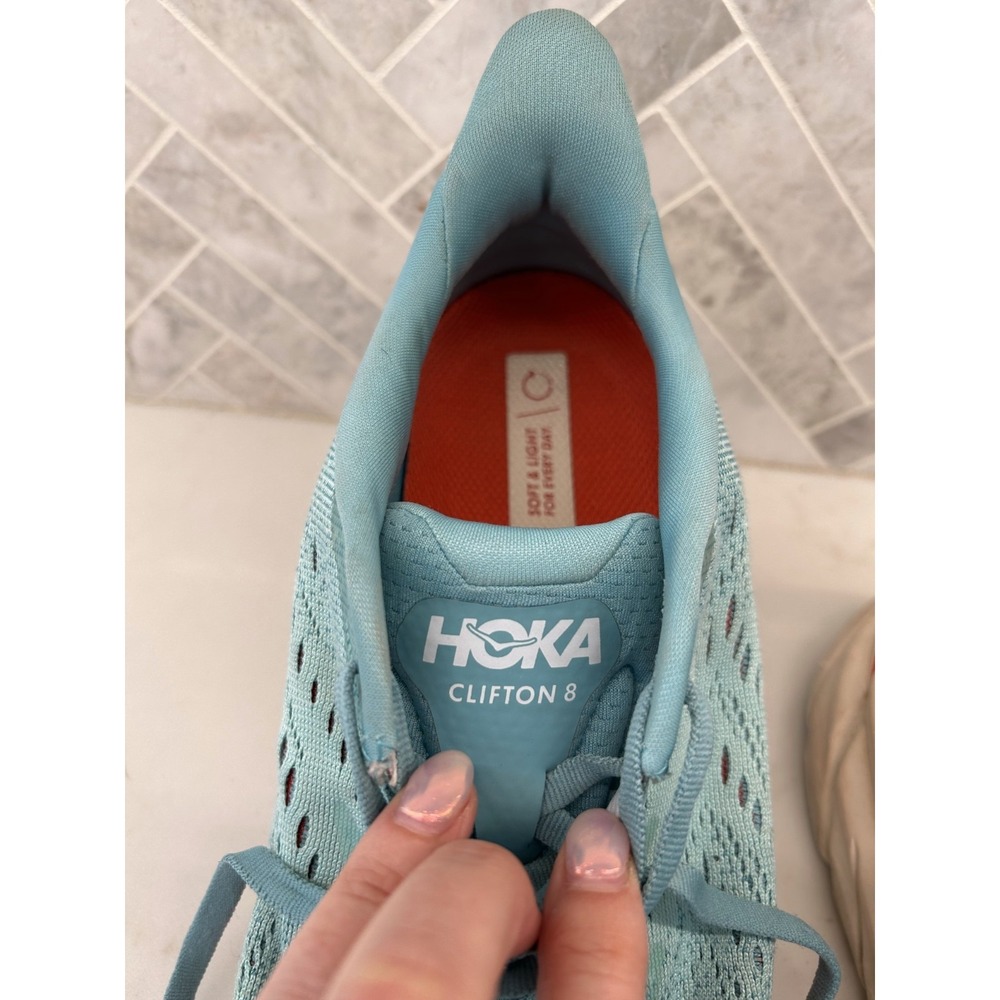 Hoka One One Clifton 8 Running Shoes Womens Size 7B 7 B Light Blue Mesh Sneakers - Picture 7 of 8